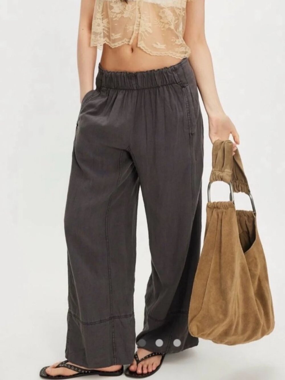 Free People Brown Days End Linen Blend Pants Women's Size XS Boho Relaxed